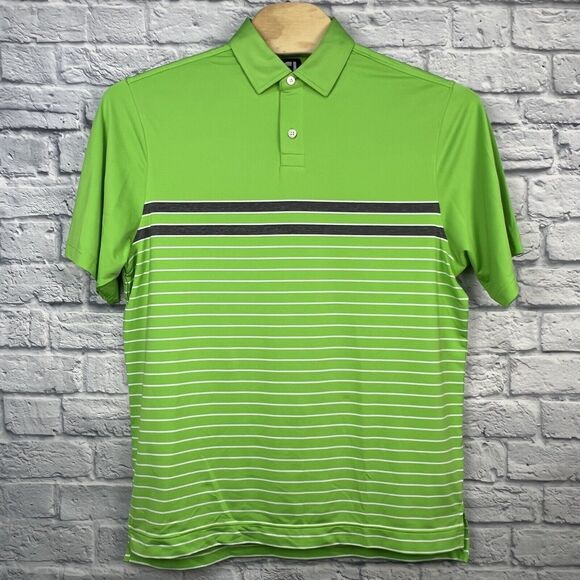 FootJoy FJ Men Lime‎ Green Performance Button Golf Polo Logo Shirt Size Large - Picture 2 of 6
